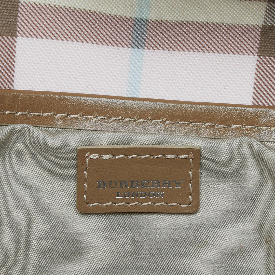 Burberry Pink/Beige House Check PVC and Leather Buckle Flap Wristlet Clutch