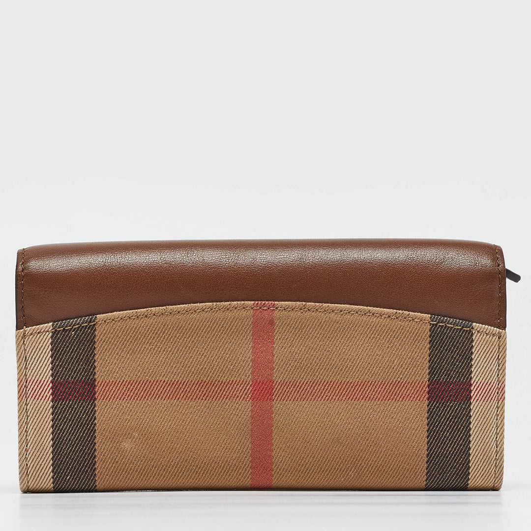 BURBERRY Brown/Beige House Check Canvas and Leather Flap Continental Wallet
