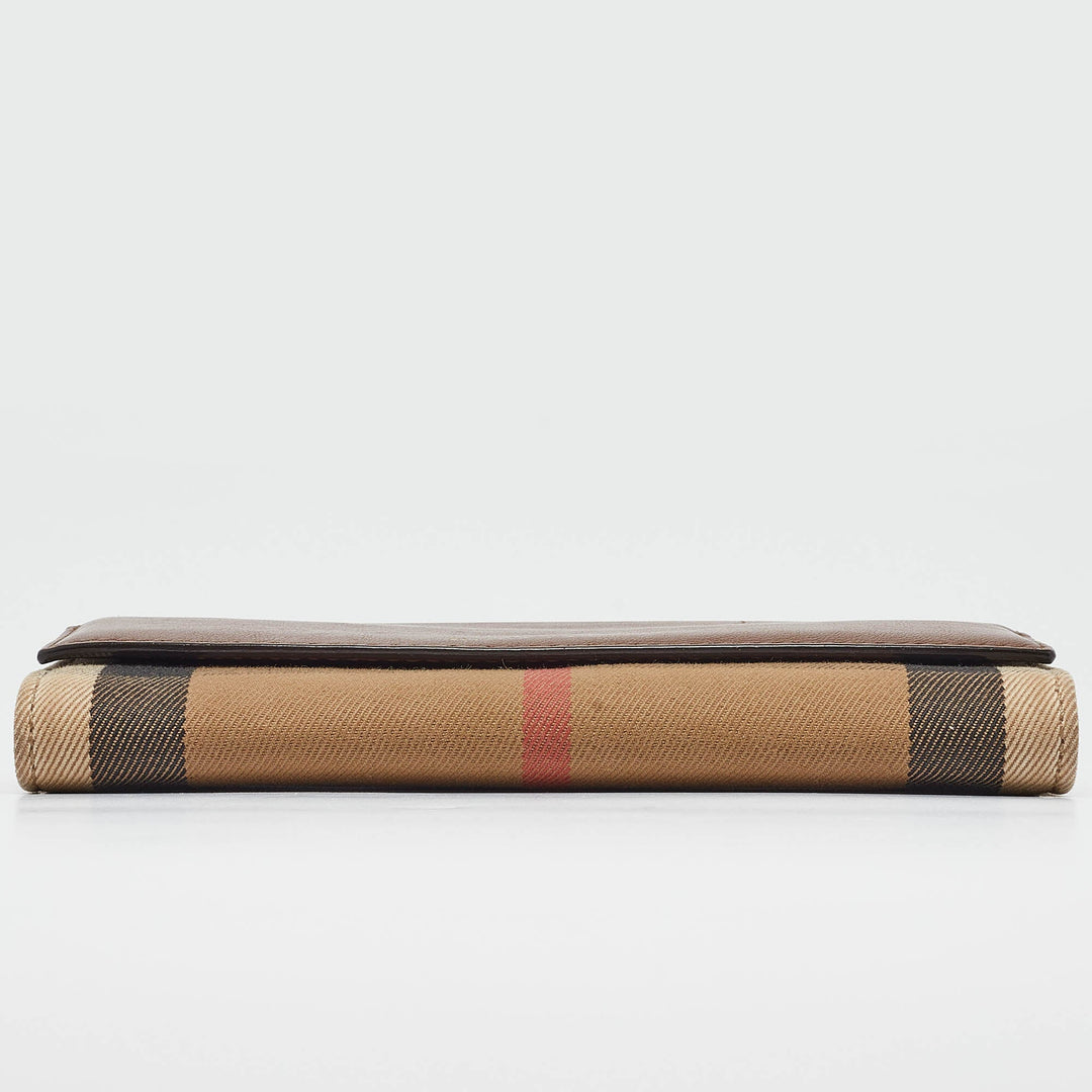 BURBERRY Brown/Beige House Check Canvas and Leather Flap Continental Wallet