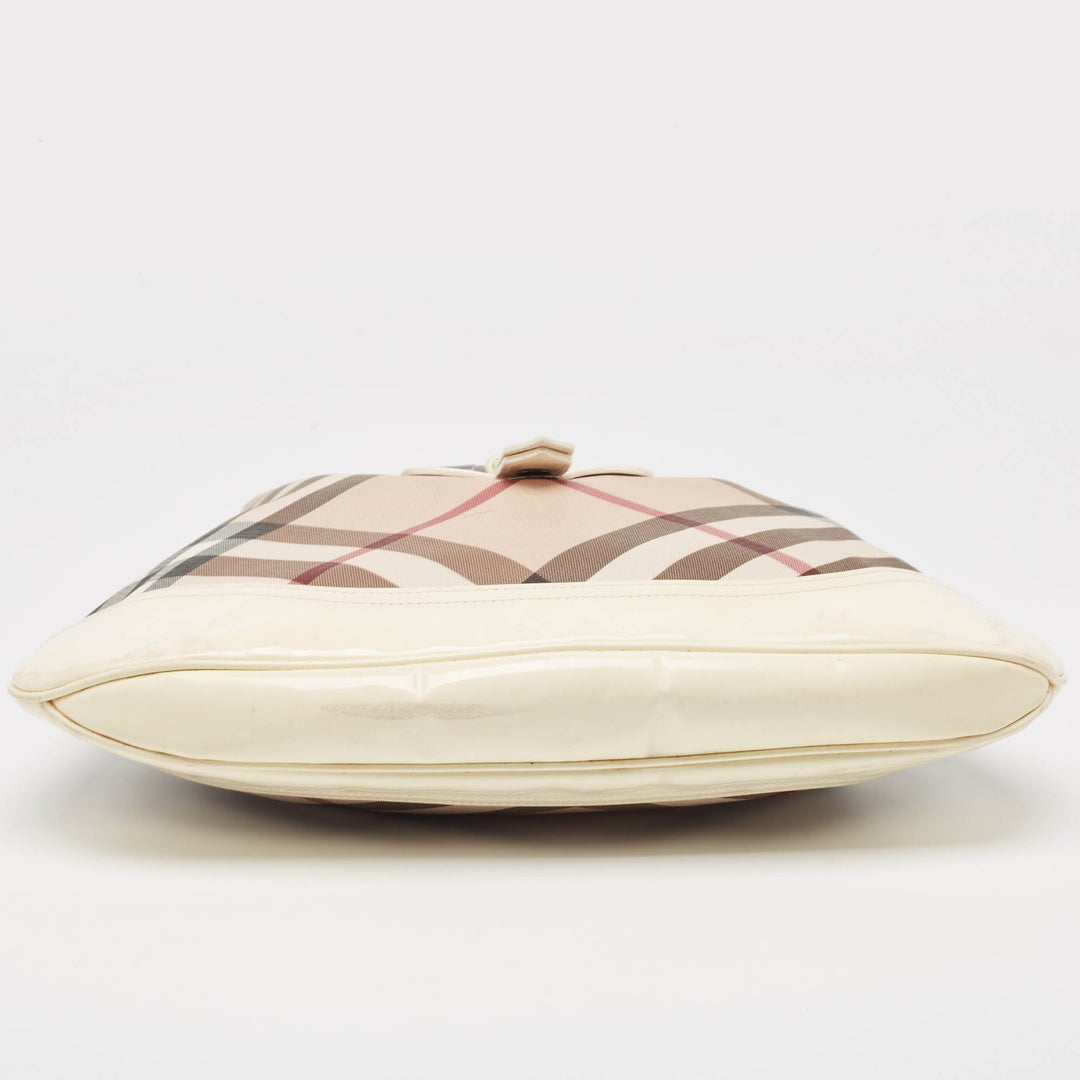 Burberry White/Beige Nova Check PVC and Patent Leather Brooke Hobo