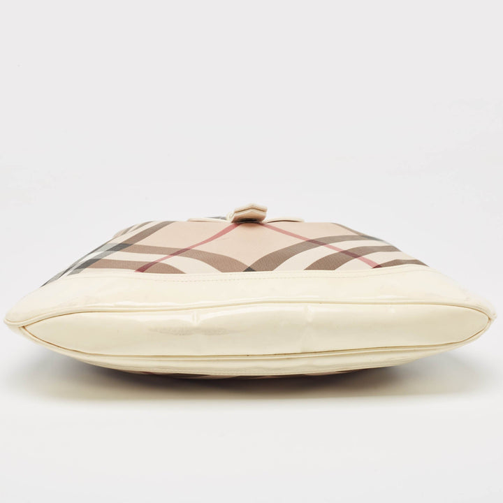 Burberry White/Beige Nova Check PVC and Patent Leather Brooke Hobo