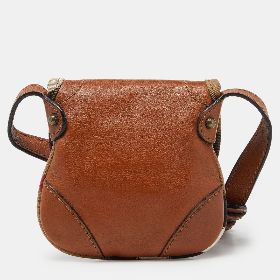 BURBERRY Tan/Beige House Check Canvas and Leather Flap Crossbody Bag