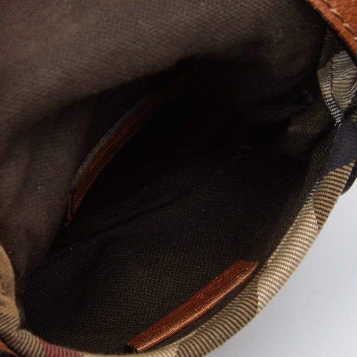 BURBERRY Tan/Beige House Check Canvas and Leather Flap Crossbody Bag