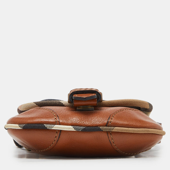 BURBERRY Tan/Beige House Check Canvas and Leather Flap Crossbody Bag