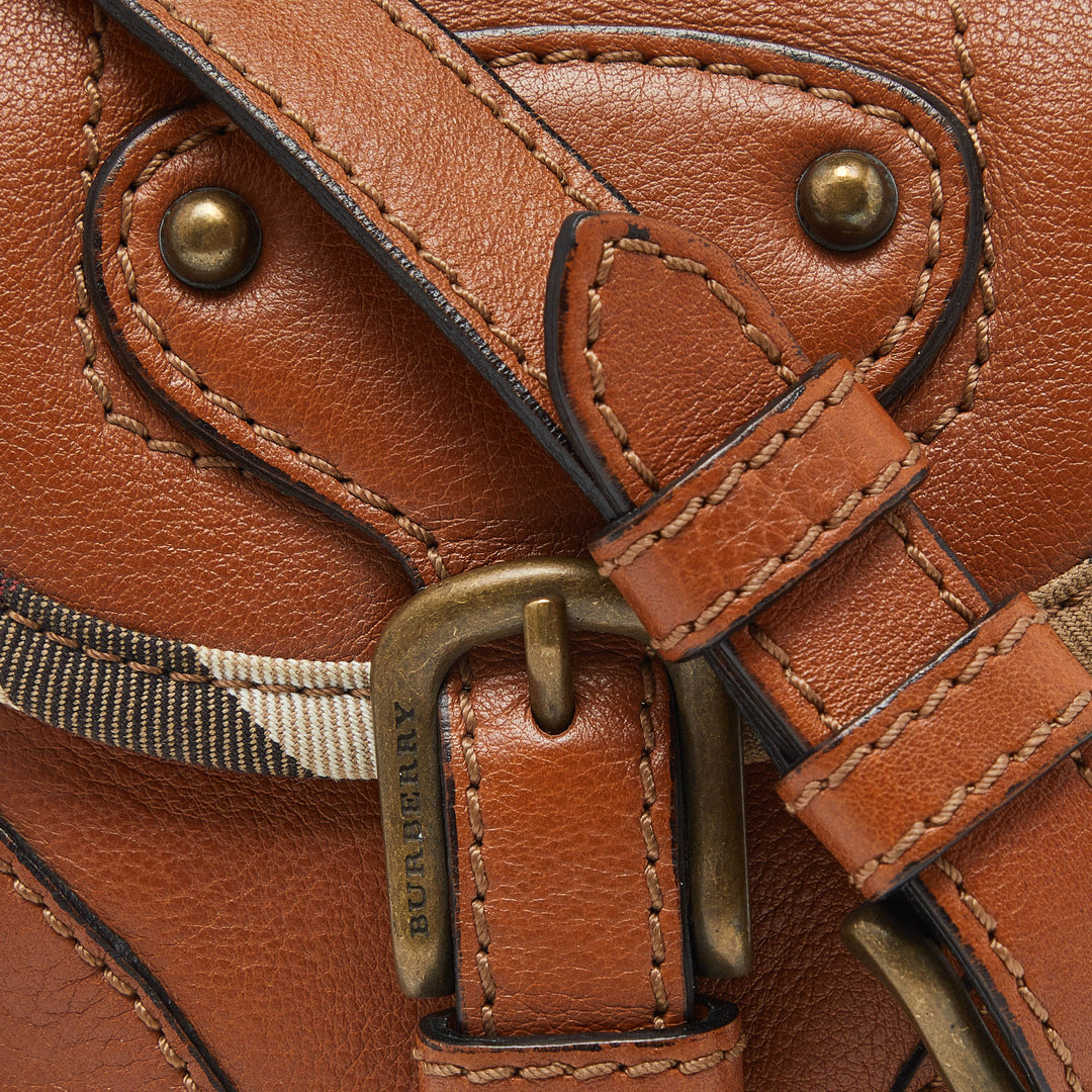 BURBERRY Tan/Beige House Check Canvas and Leather Flap Crossbody Bag