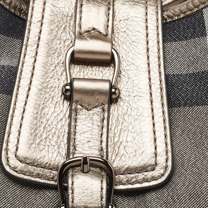 BURBERRY Grey Smoke Check Shimmer Fabric and Leather Brooke Hobo