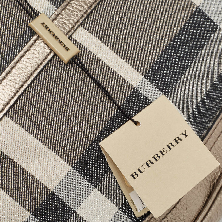 BURBERRY Grey Smoke Check Shimmer Fabric and Leather Brooke Hobo