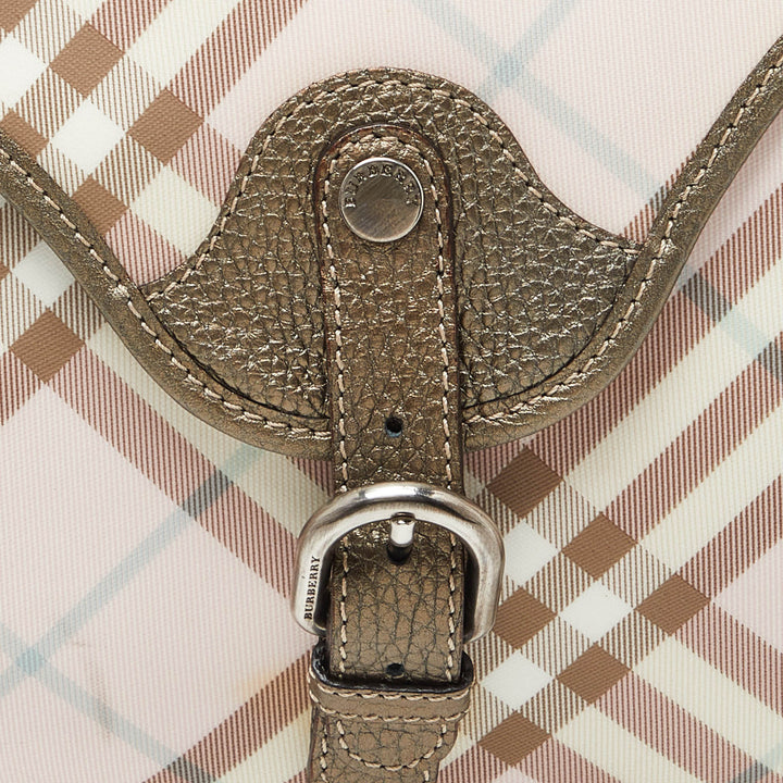 Burberry Pink/Metallic House Check PVC and Leather Buckle Flap Hobo