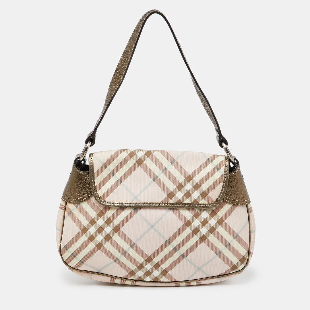 Burberry Pink/Metallic House Check PVC and Leather Buckle Flap Hobo