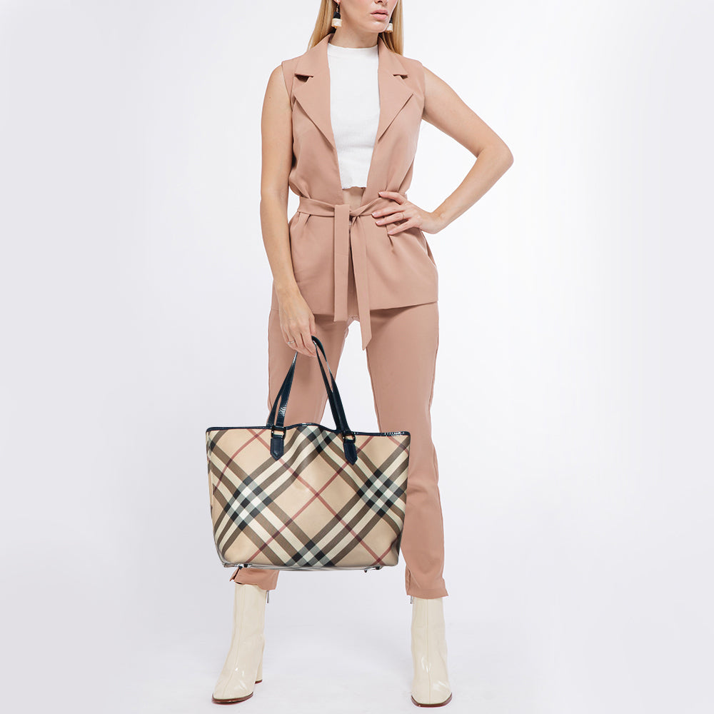 Top Quality Burberry Beige/Blue Nova Check PVC and Patent Leather Shopper Tote