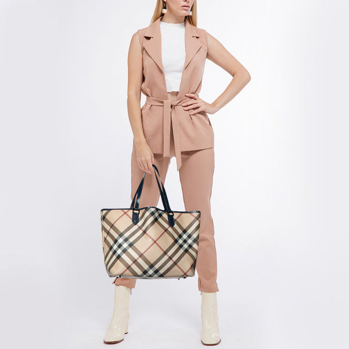 Top Quality Burberry Beige/Blue Nova Check PVC and Patent Leather Shopper Tote