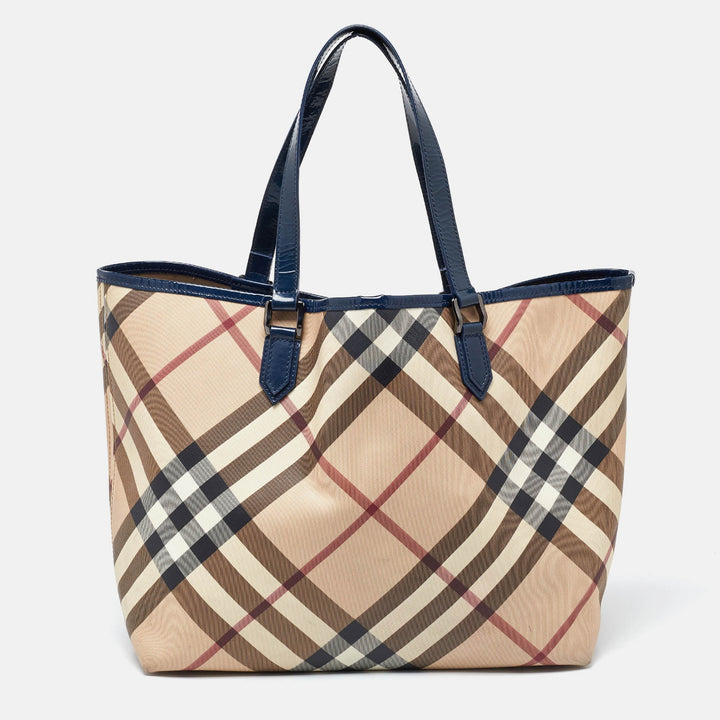 Top Quality Burberry Beige/Blue Nova Check PVC and Patent Leather Shopper Tote