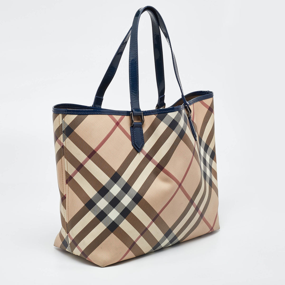 Top Quality Burberry Beige/Blue Nova Check PVC and Patent Leather Shopper Tote
