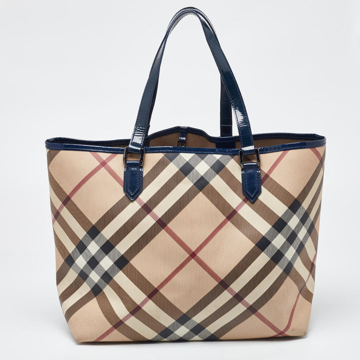 Top Quality Burberry Beige/Blue Nova Check PVC and Patent Leather Shopper Tote
