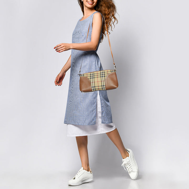 BURBERRY Brown/Beige House Check Canvas and Leather Small Chichester Crossbody Bag
