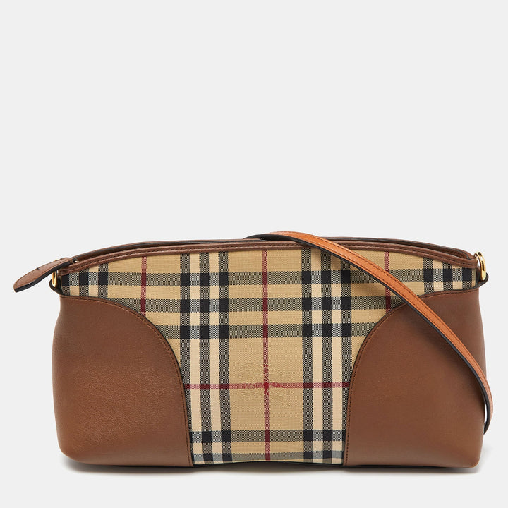 BURBERRY Brown/Beige House Check Canvas and Leather Small Chichester Crossbody Bag