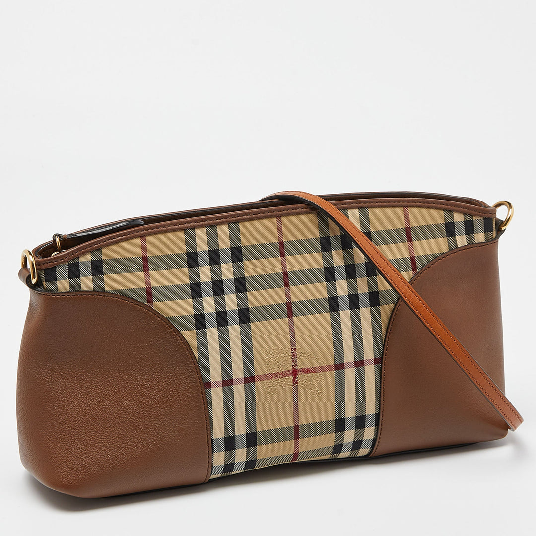 BURBERRY Brown/Beige House Check Canvas and Leather Small Chichester Crossbody Bag