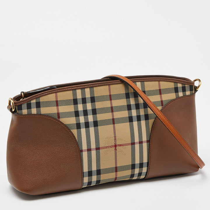 BURBERRY Brown/Beige House Check Canvas and Leather Small Chichester Crossbody Bag