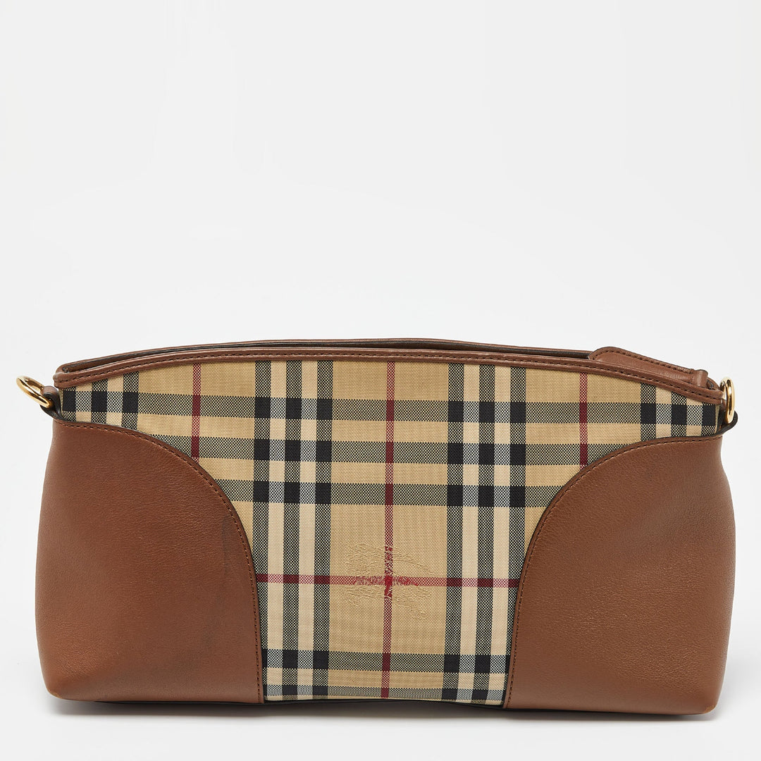 BURBERRY Brown/Beige House Check Canvas and Leather Small Chichester Crossbody Bag