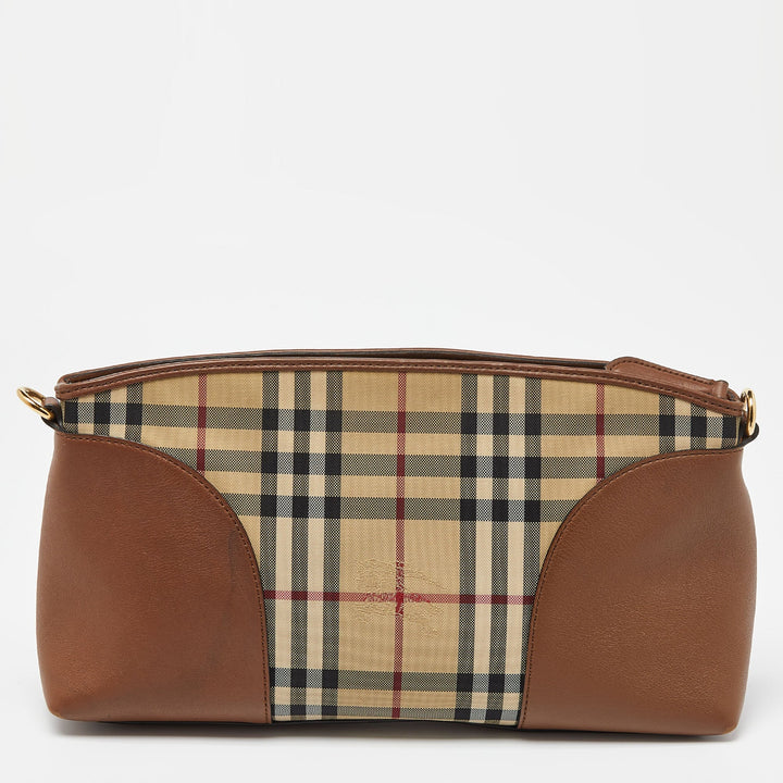 BURBERRY Brown/Beige House Check Canvas and Leather Small Chichester Crossbody Bag