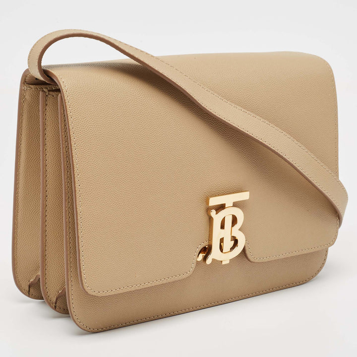 Top Quality Burberry Beige Grain Leather Medium TB Shoulder Bag