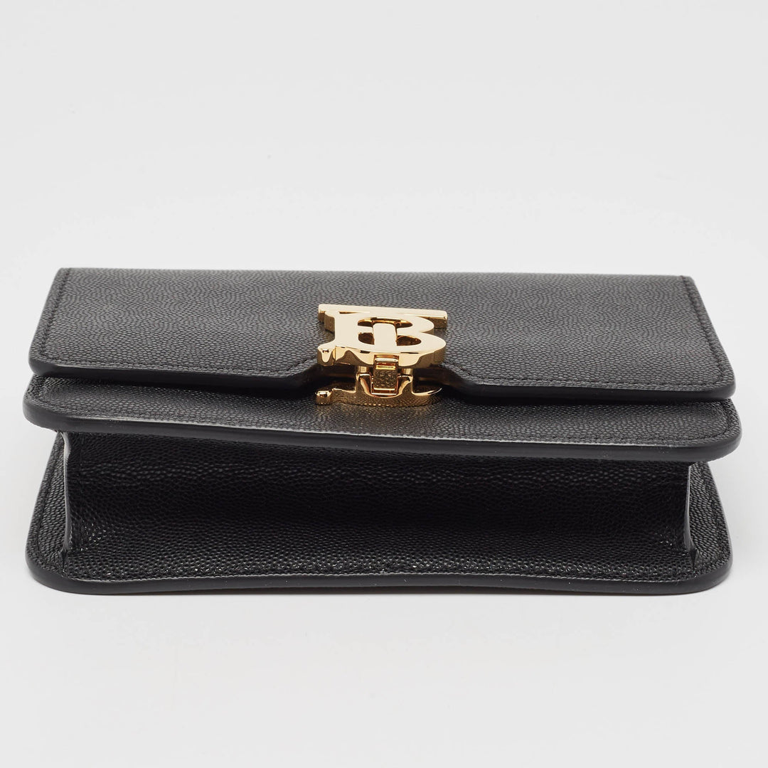 Burberry Black Leather Mini TB Shoulder Bag