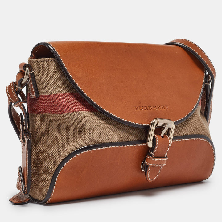 BURBERRY Brown/Beige Check Canvas and Leather Henham Crossbody Bag