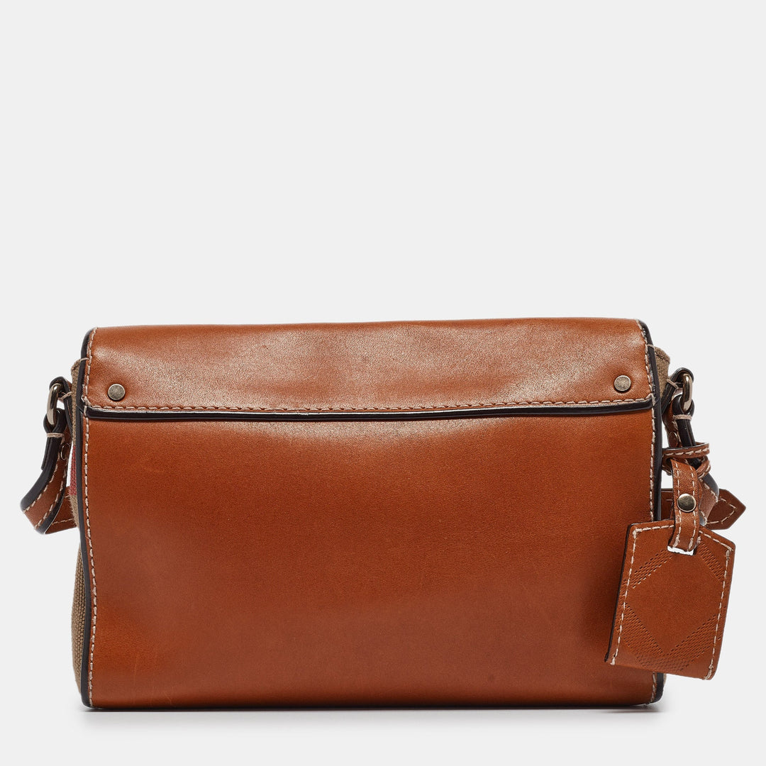 BURBERRY Brown/Beige Check Canvas and Leather Henham Crossbody Bag
