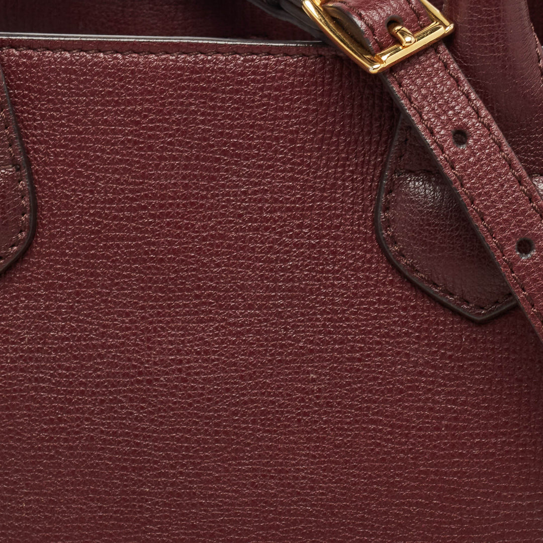 BURBERRY Burgundy/Beige Leather and House Check Canvas Small Banner Tote