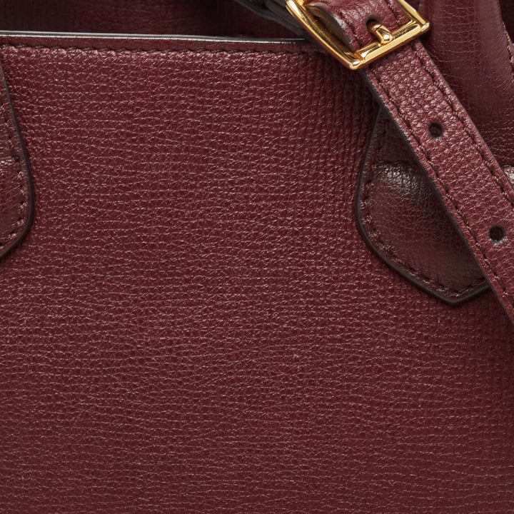 BURBERRY Burgundy/Beige Leather and House Check Canvas Small Banner Tote