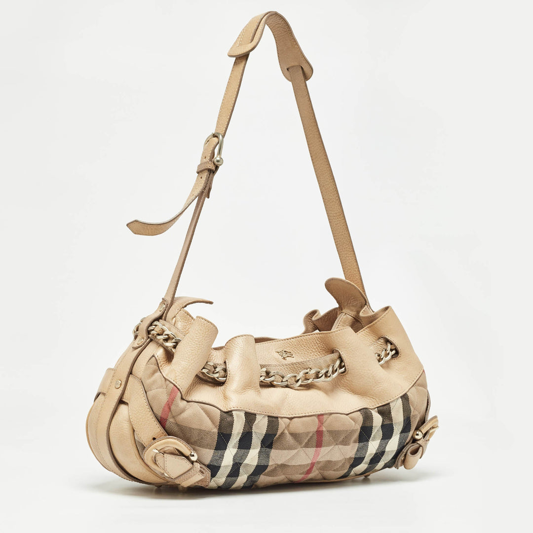 BURBERRY Cream/Beige Quilted House Check Fabric and Leather Shoulder Bag