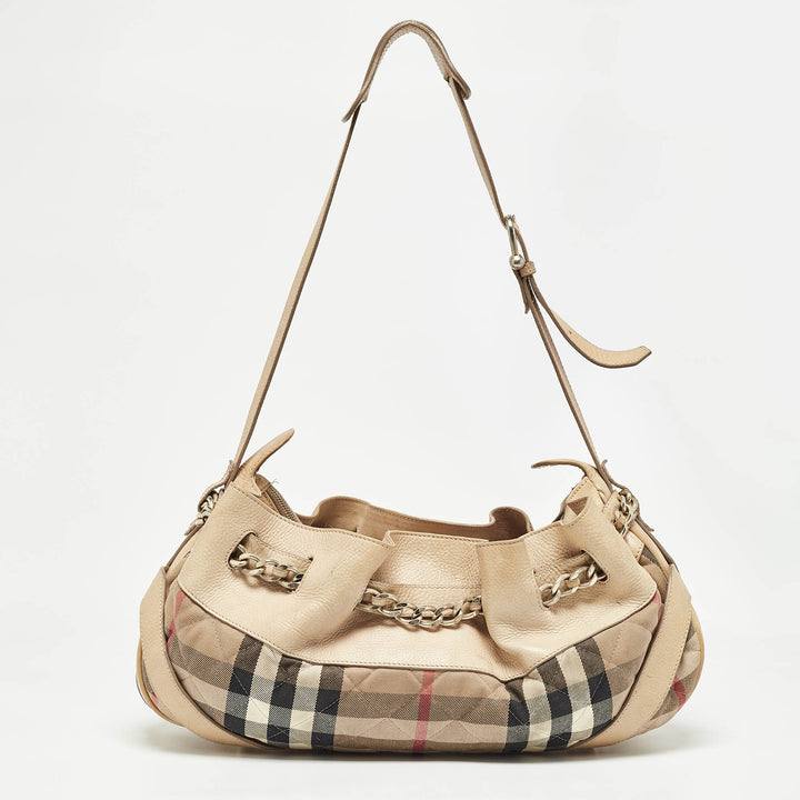 BURBERRY Cream/Beige Quilted House Check Fabric and Leather Shoulder Bag