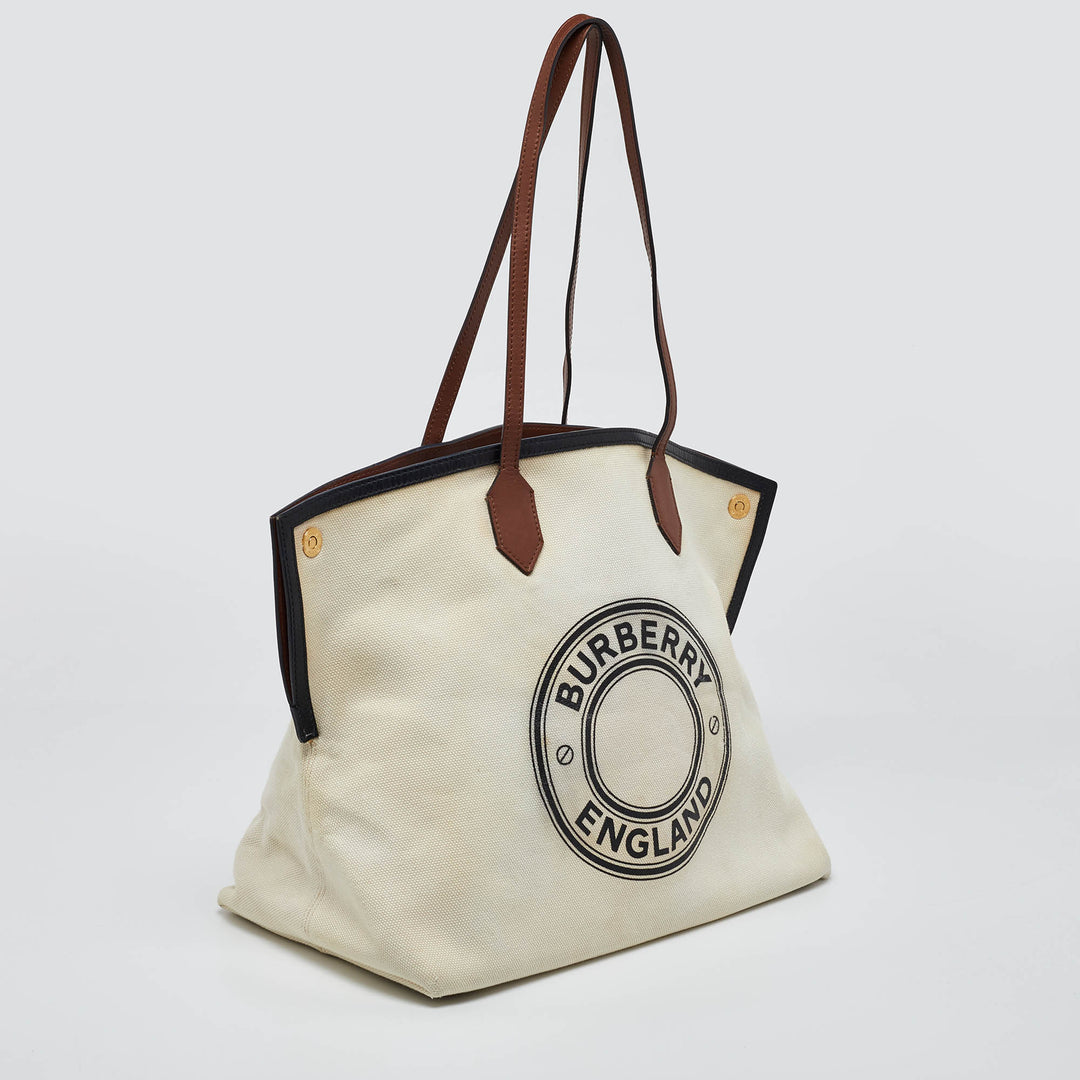 Burberry Tri Color Canvas and Leather Large Society Tote