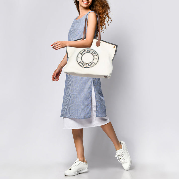 Burberry Tri Color Canvas and Leather Large Society Tote