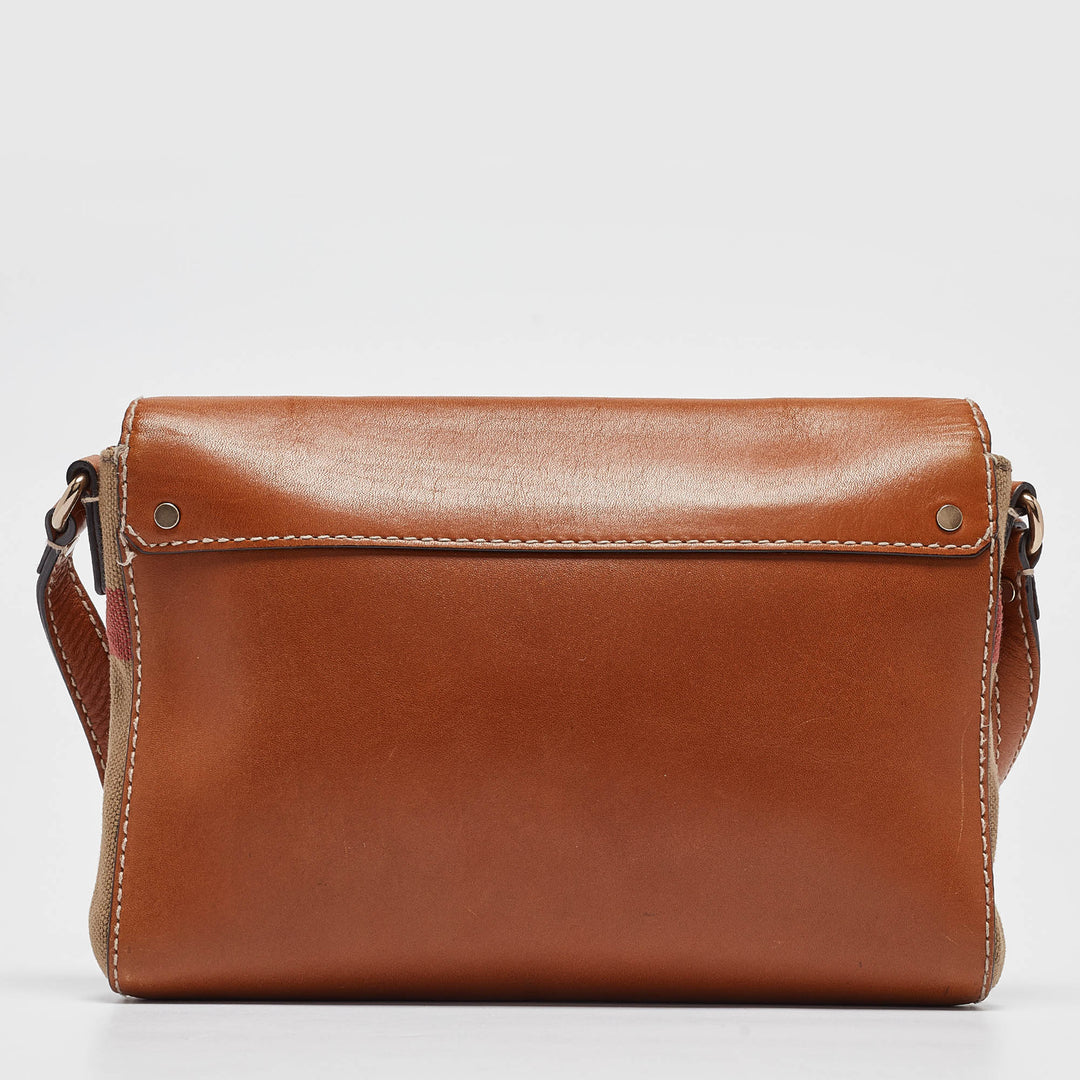 BURBERRY Brown/Beige Check Canvas and Leather Henham Crossbody Bag
