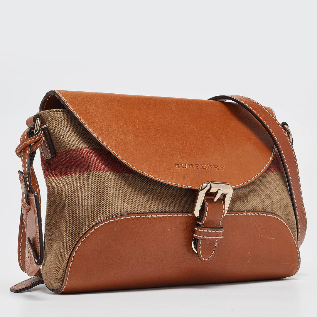 BURBERRY Brown/Beige Check Canvas and Leather Henham Crossbody Bag