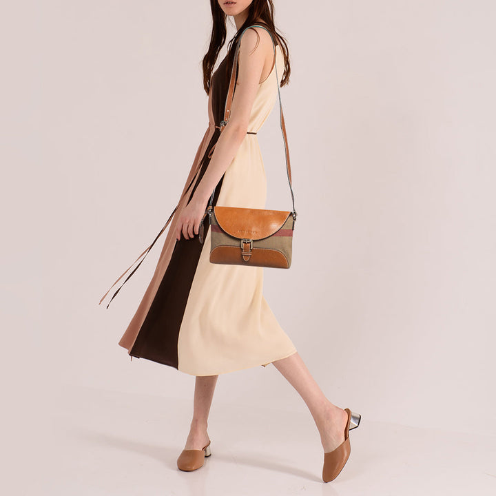 BURBERRY Brown/Beige Check Canvas and Leather Henham Crossbody Bag