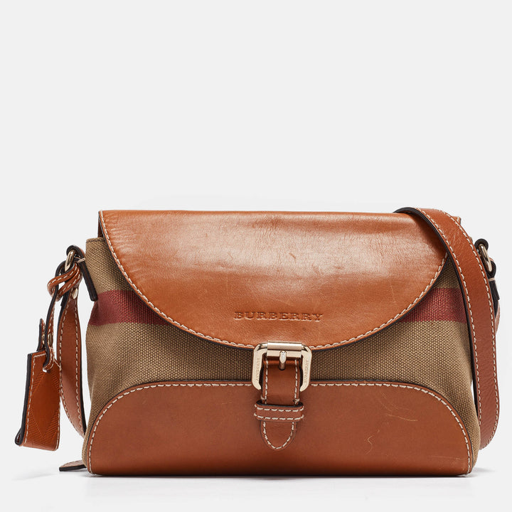 BURBERRY Brown/Beige Check Canvas and Leather Henham Crossbody Bag