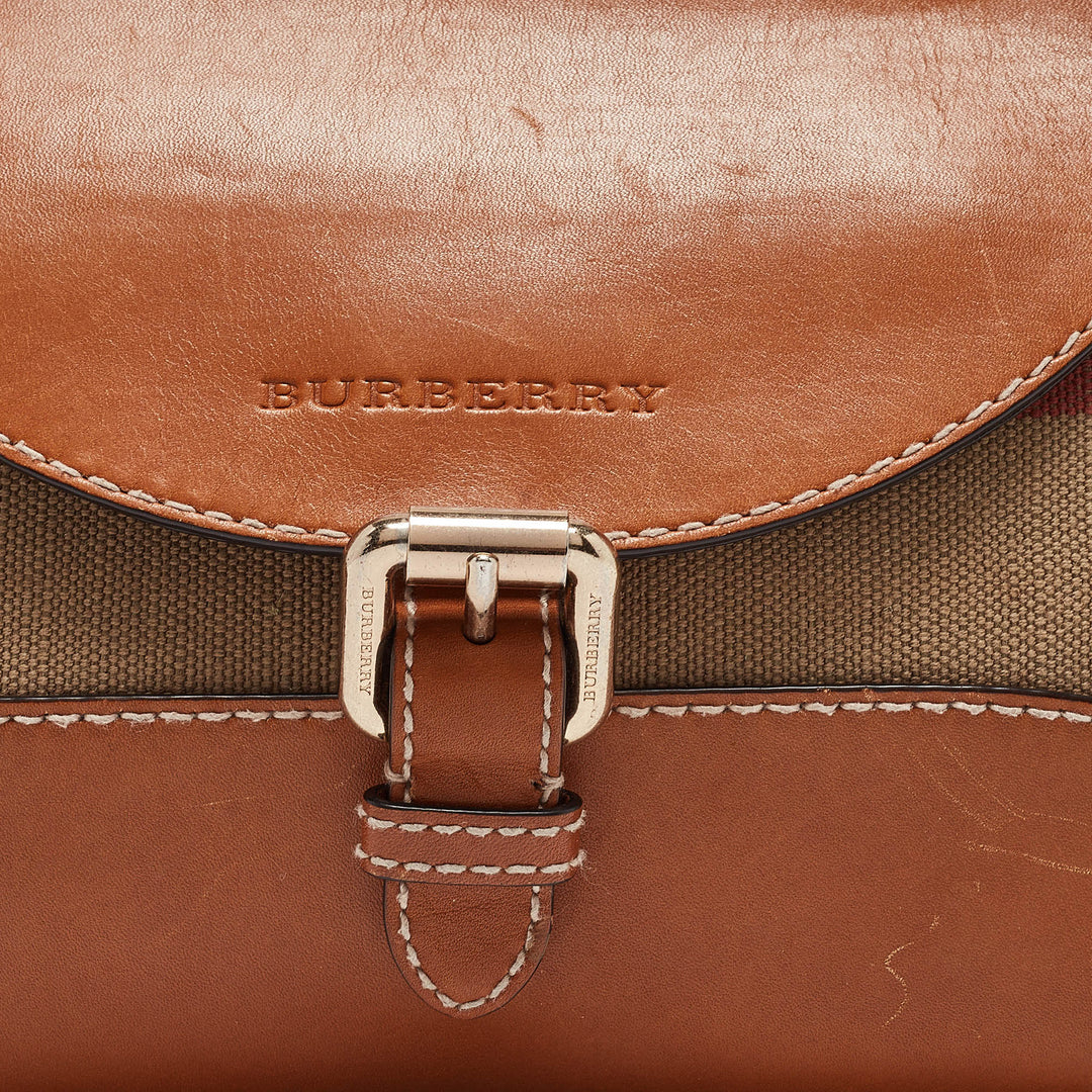 BURBERRY Brown/Beige Check Canvas and Leather Henham Crossbody Bag
