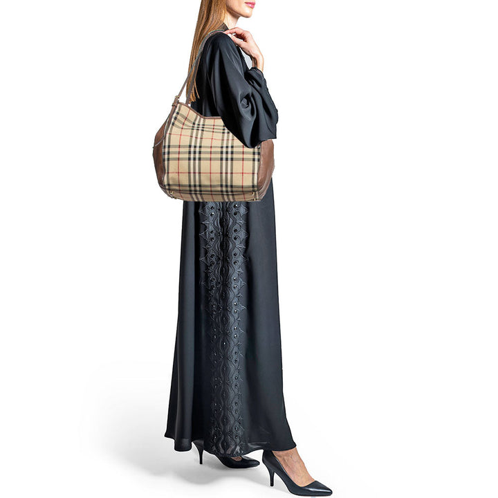 BURBERRY Brown/Beige Haymarket Fabric and Leather Canterbury Tote