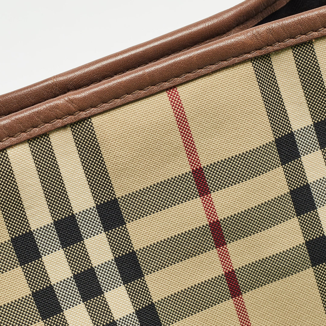 BURBERRY Brown/Beige Haymarket Fabric and Leather Canterbury Tote