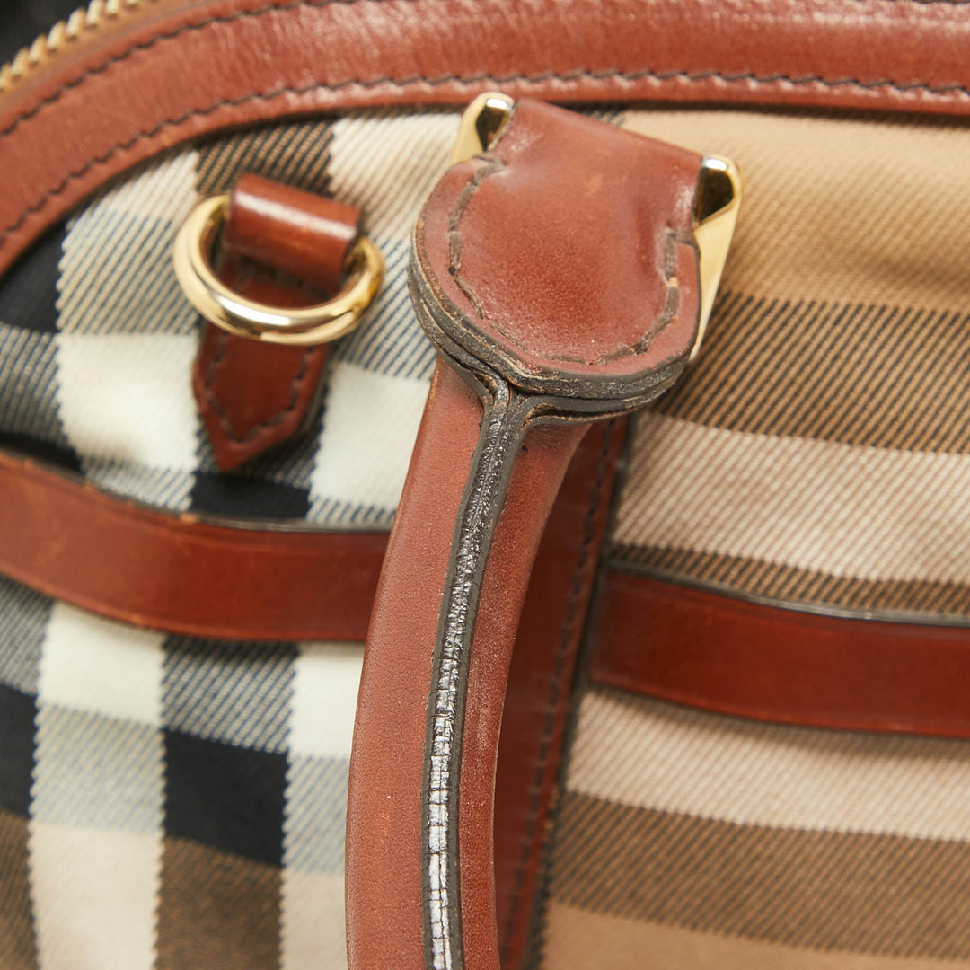 BURBERRY Brown/Beige House Check Fabric and Leather Orchard Bowler Bag