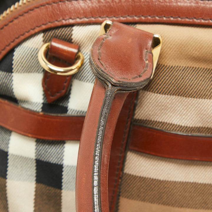 BURBERRY Brown/Beige House Check Fabric and Leather Orchard Bowler Bag