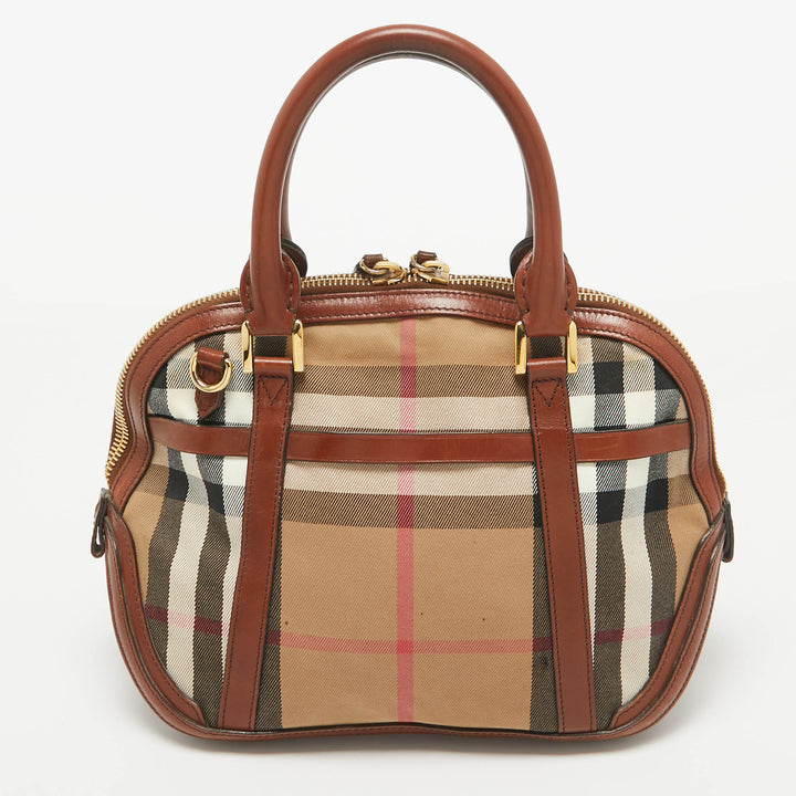 BURBERRY Brown/Beige House Check Fabric and Leather Orchard Bowler Bag