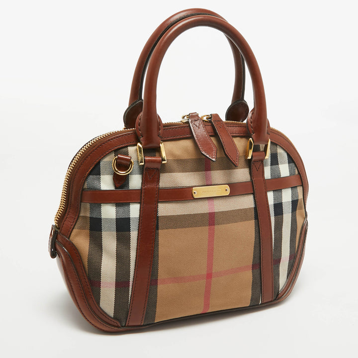 BURBERRY Brown/Beige House Check Fabric and Leather Orchard Bowler Bag