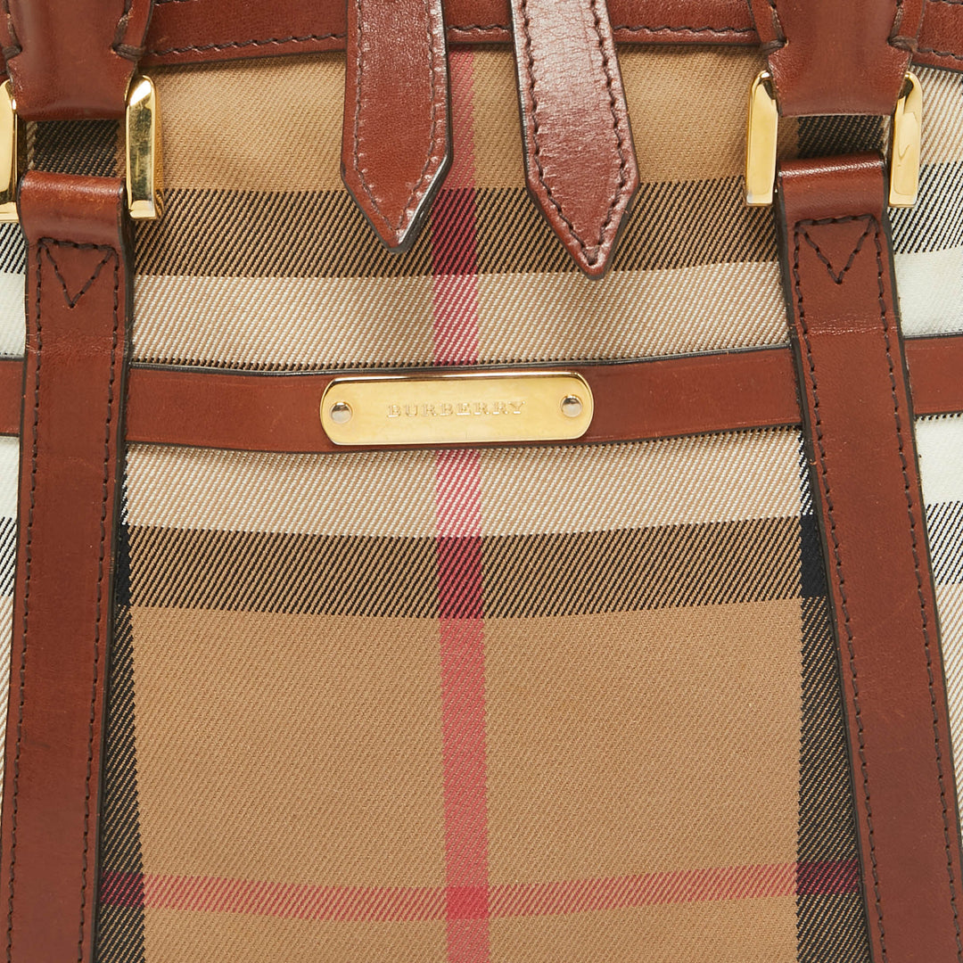 BURBERRY Brown/Beige House Check Fabric and Leather Orchard Bowler Bag