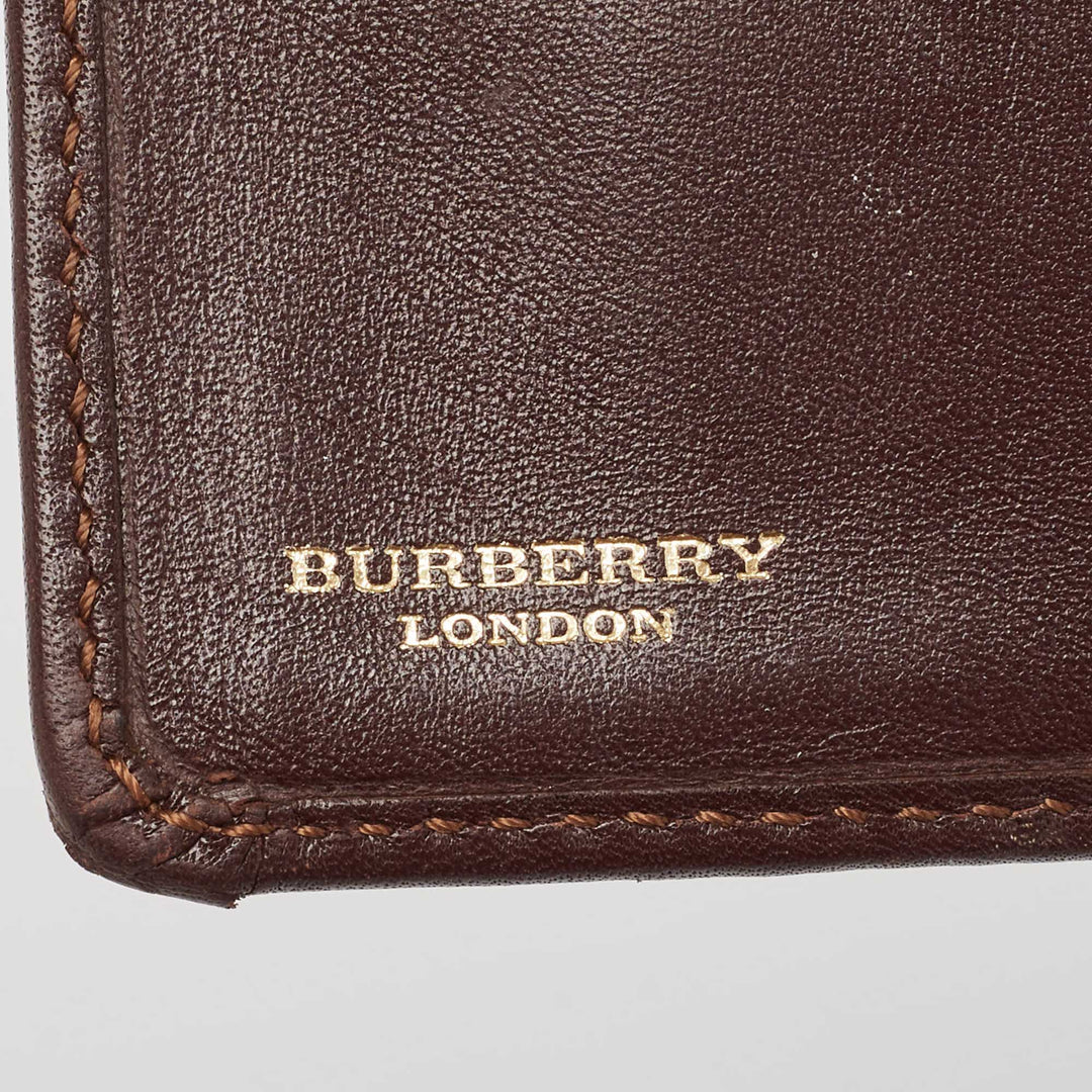 BURBERRY Brown/Beige Haymarket Check Coated Canvas and Leather Buckle Flap Compact Wallet