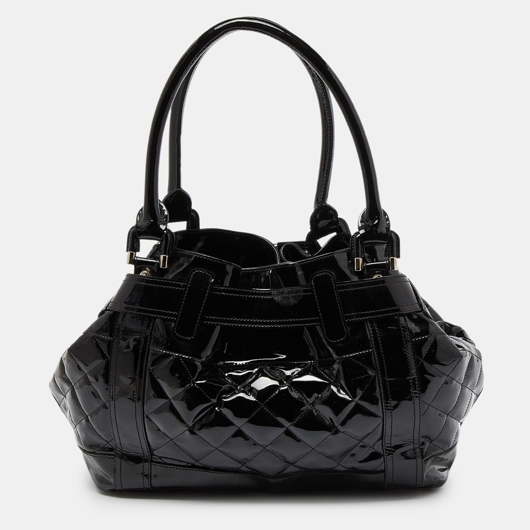 Burberry Black Quilted Patent Leather Large Beaton Tote