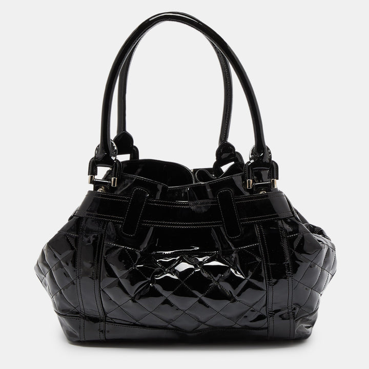Burberry Black Quilted Patent Leather Large Beaton Tote