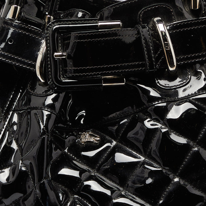 Burberry Black Quilted Patent Leather Large Beaton Tote